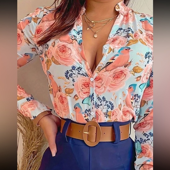 Boho floral print button down top - Picture 1 of 4